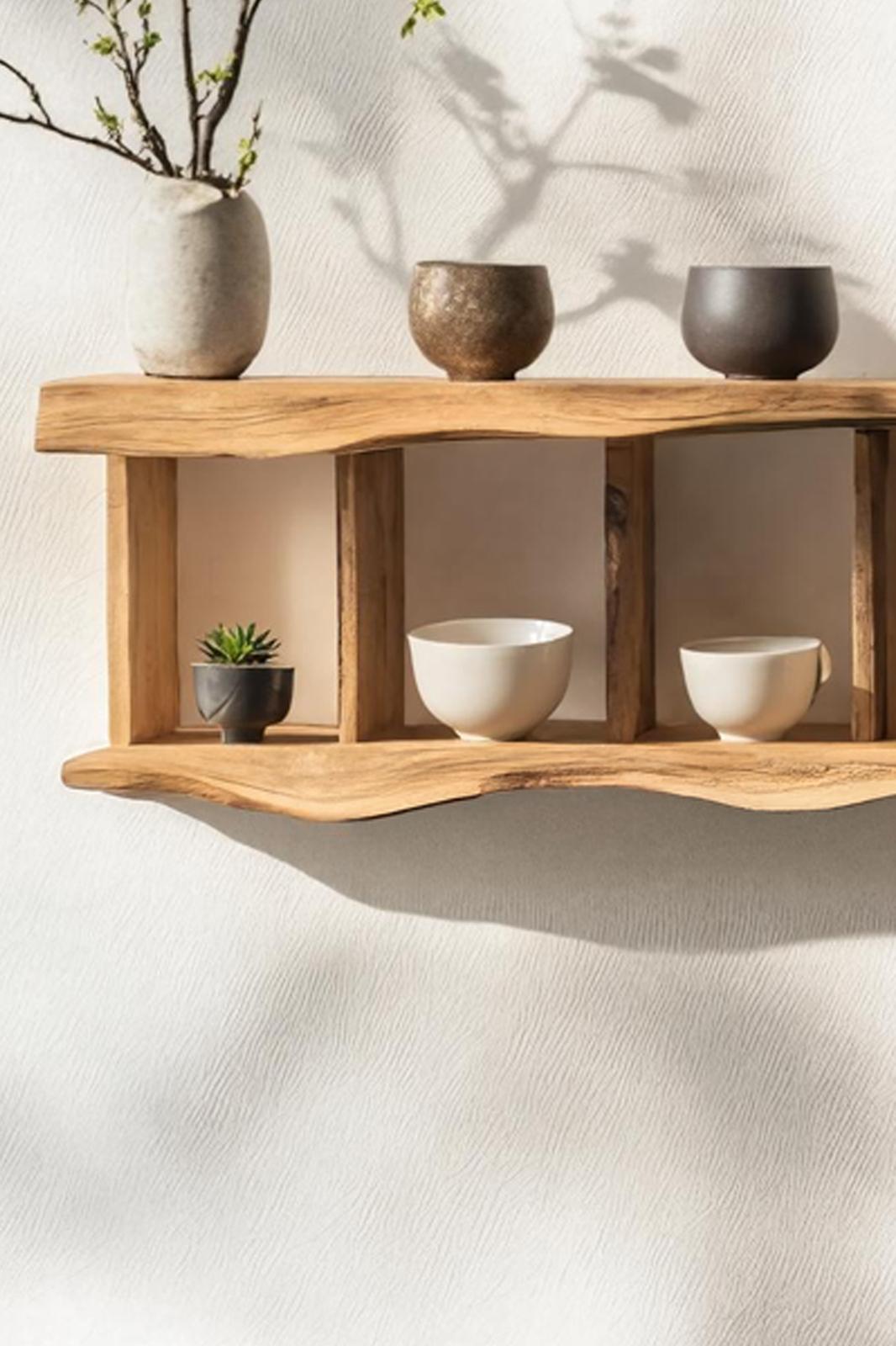 Rustic Solid Wood Bookshelf, Wall-Mounted Bookcase & Storage Shelves for Bedroom, Living Room Home Office Decor