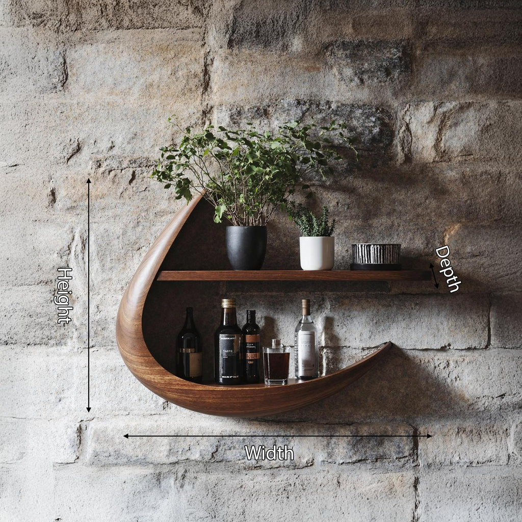 Handcrafted Live Edge Solid Wood Bookshelf, Wall Mounted Floating Storage Display Shelves for Modern Rooms
