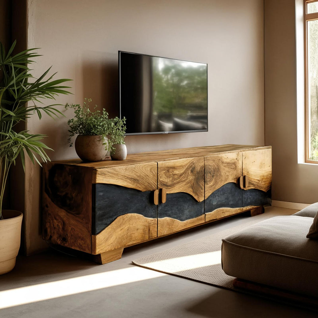 Mid Century Solid Wood TV Console, Retro Wooden Media Center & Entertainment Stand for Living Room