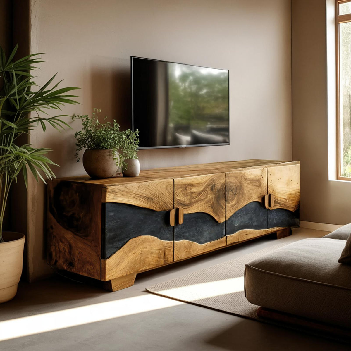 Mid Century Solid Wood TV Console, Retro Wooden Media Center & Entertainment Stand for Living Room