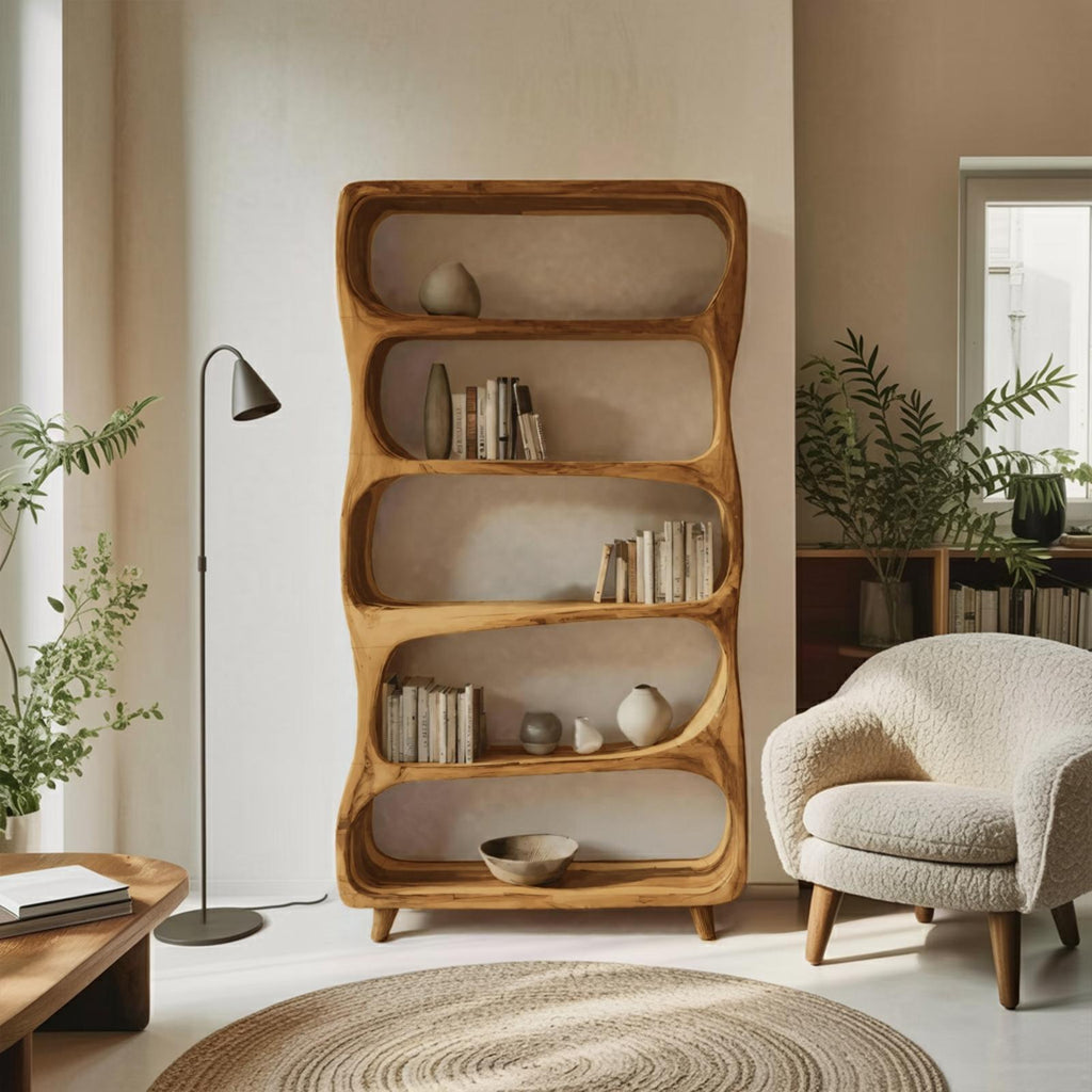 Handcrafted Solid Wood Bookshelf, Modern Standing Bookcase with Open Shelving Unit for Living Room & Office