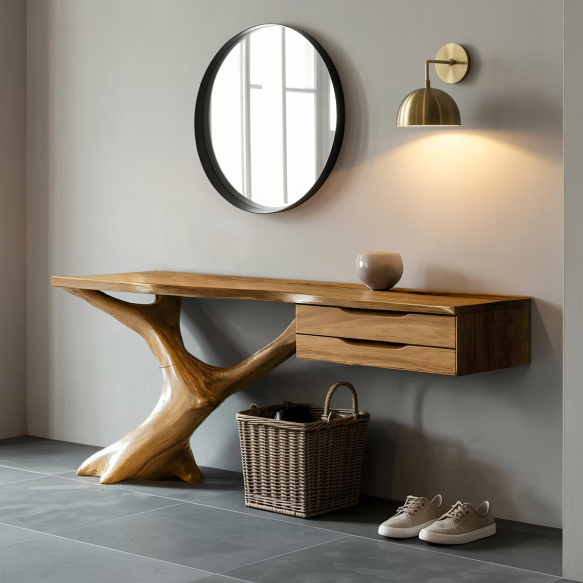 Handcrafted Wooden Console Table, Rustic Solid Wood Entryway Sofa Table, Modern Foyer Hallway Accent Furniture with Slim Base