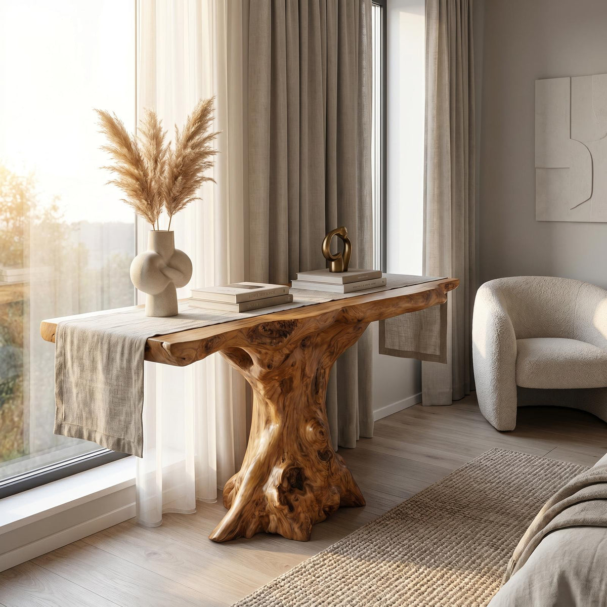 Rustic Solid Wood Console Table, Organic Live Edge Wood Slab, Unique Accent Table for Entryway & Studio