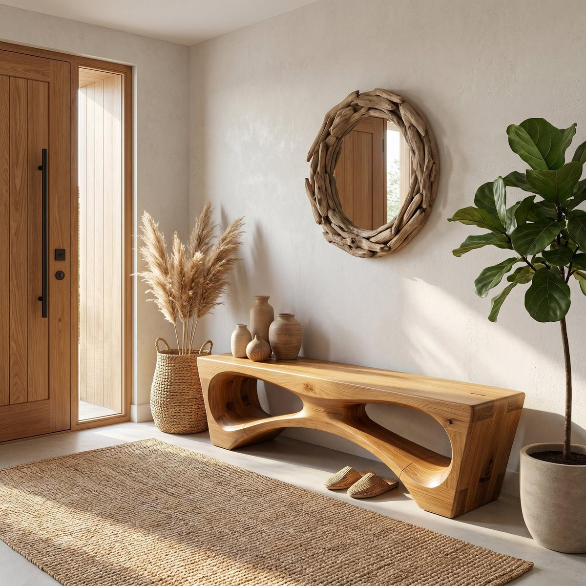 Rustic Organic Geometry Bench For Entryway And Living Room SINLSARS082