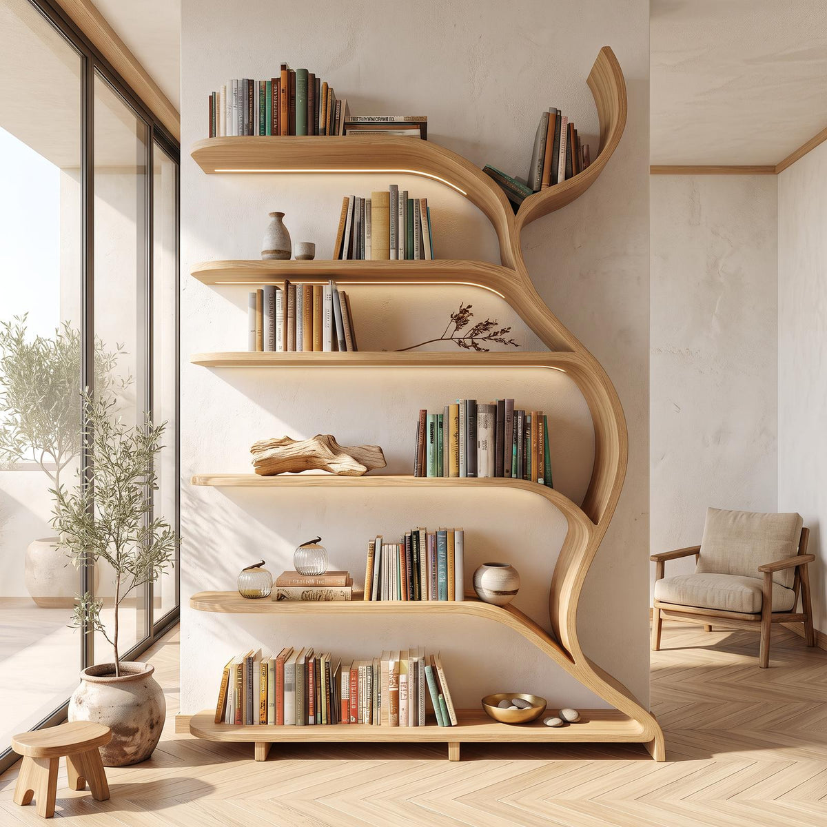 Tree Branch Bookshelf Solid Wood Farmhouse Wall Gift
