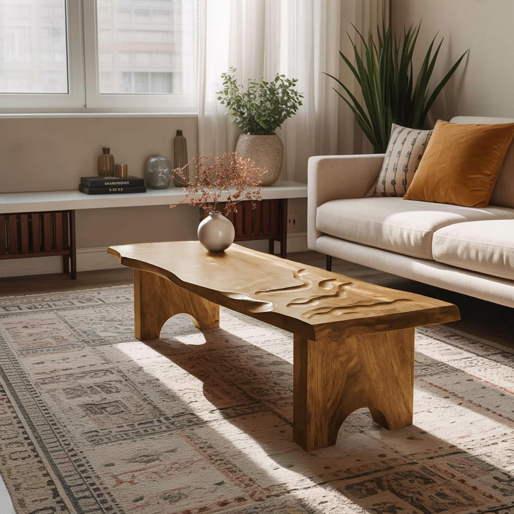 Mid Century Modern Abstract Solid Wood Coffee Table, Unique Handcrafted Organic Shaped Low Center Table for Living Room Entryway, SILDTTRCF097