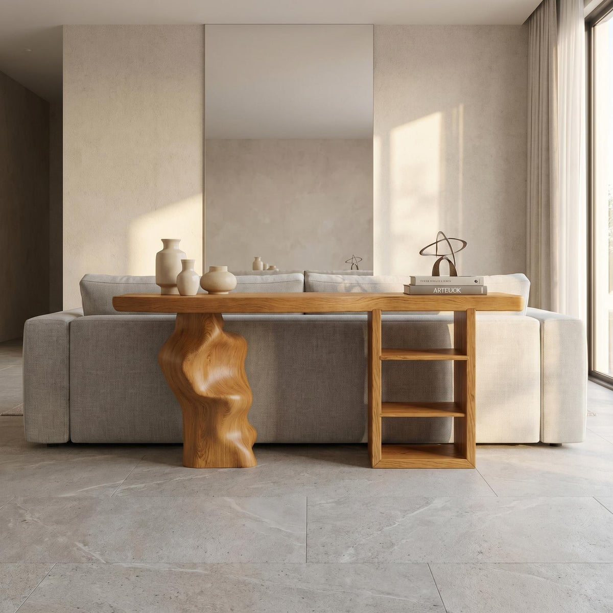 Japandi Organic Modern Solid Wood Console Table, Minimalist Wabi-Sabi Entryway & Living Room Accent Table