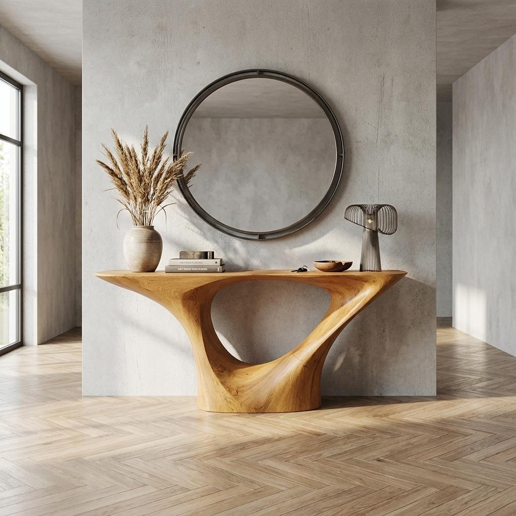 Rustic Wood Console Table, Handcrafted Live Edge Entryway Sofa Accent Table for Living Room