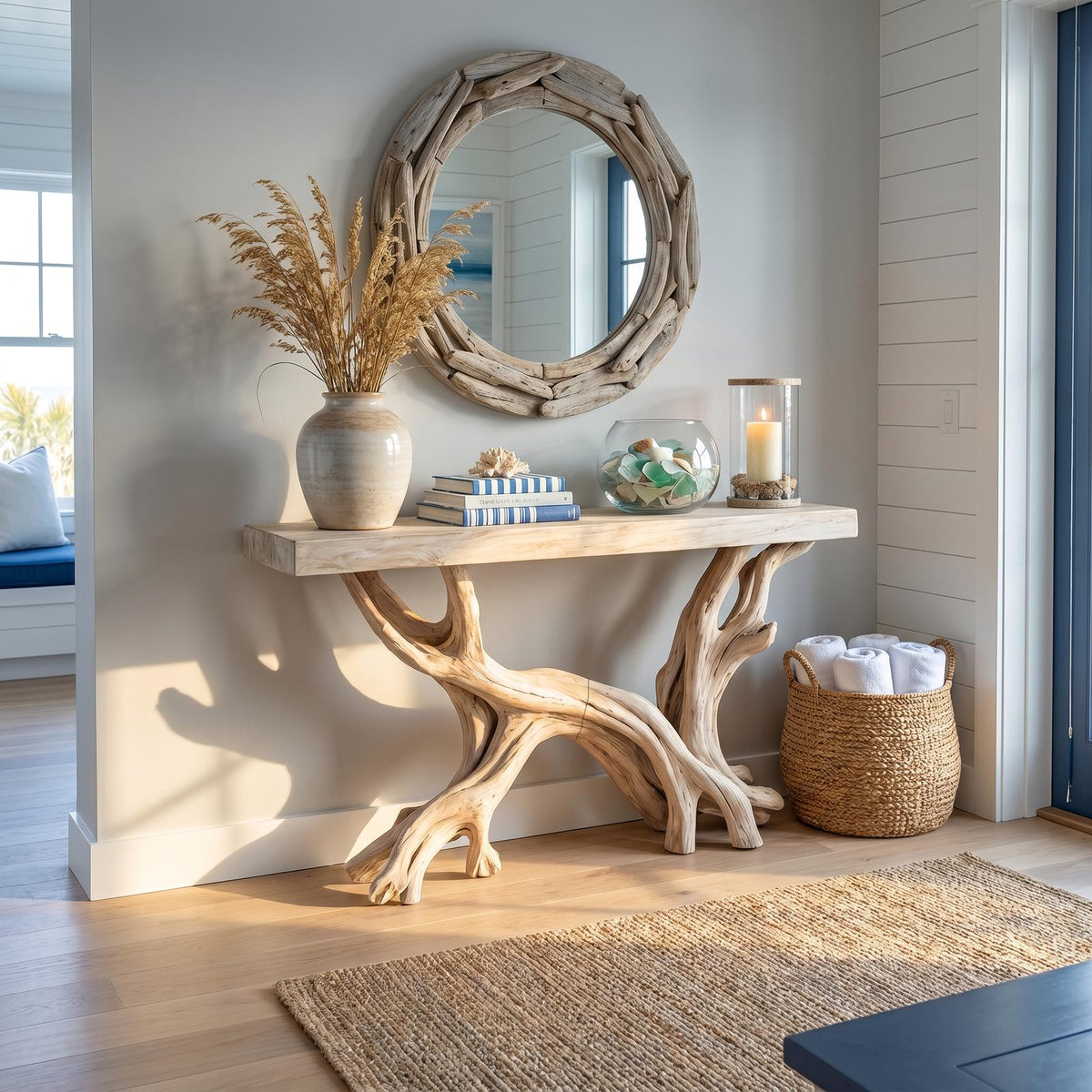 Rustic Coastal Console Table Living Room And Hallway