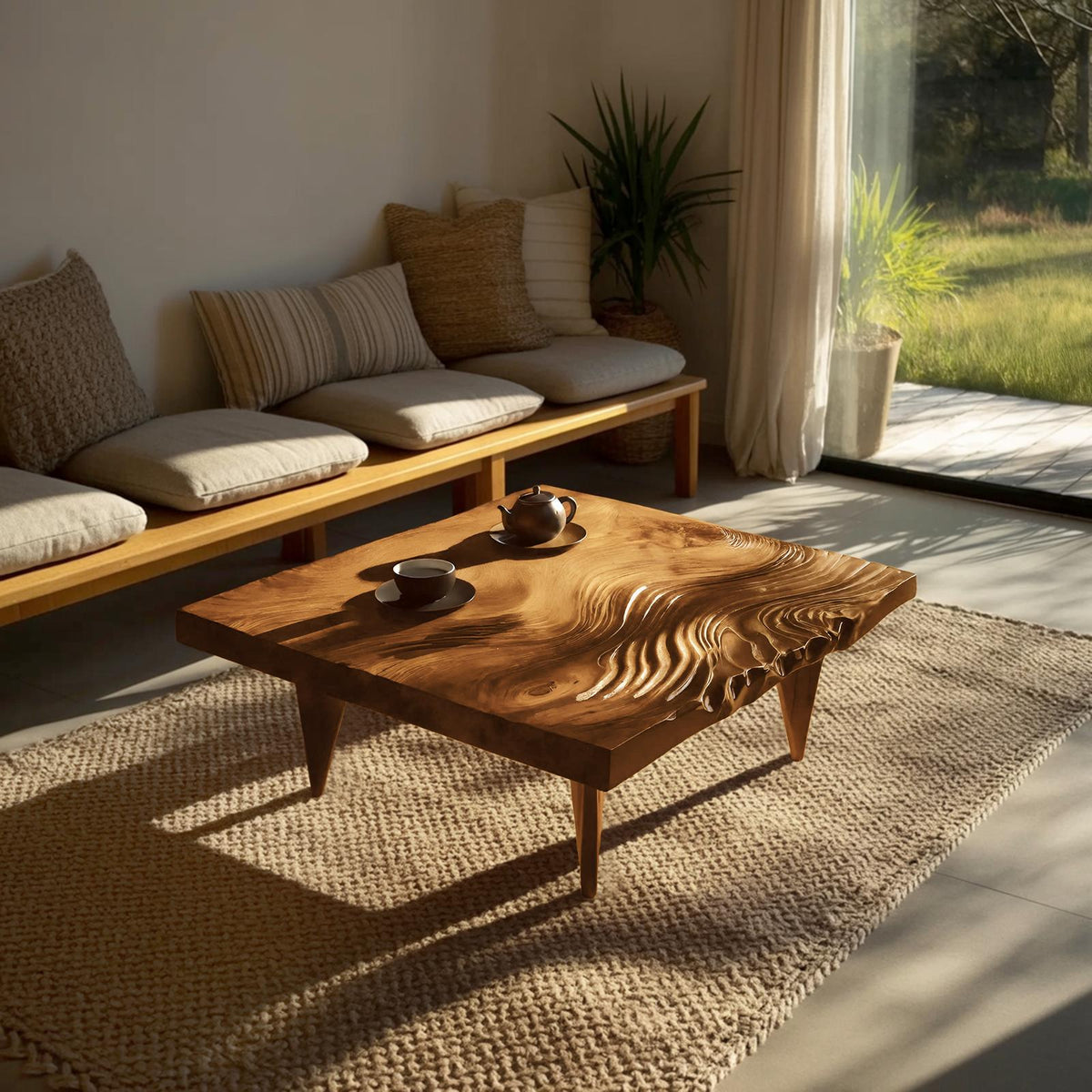 Spry Interior Farmhouse Solid Wood Irregular Coffee Table, Handcrafted Natural Wood Accent Table for Living Room & Entryway, SILDTTRCF073