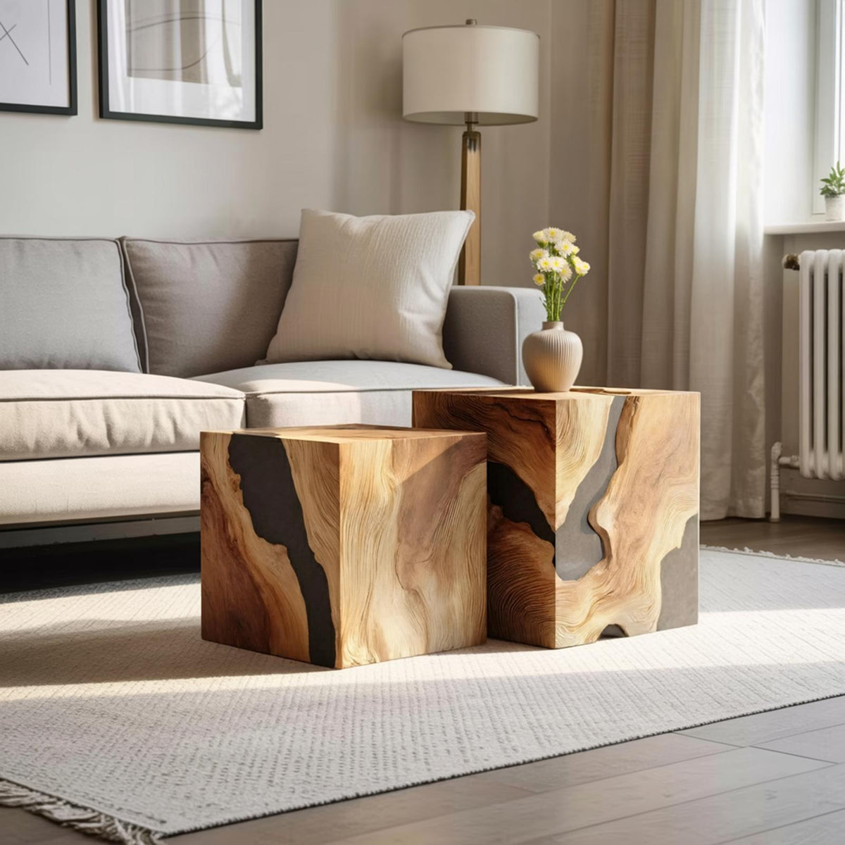 Spry Interior Handcrafted Solid Wood Square Coffee Table, Modern Wood Accent Side Table & Bedside Nightstand for Foyer Decor, SILDTTNCF038