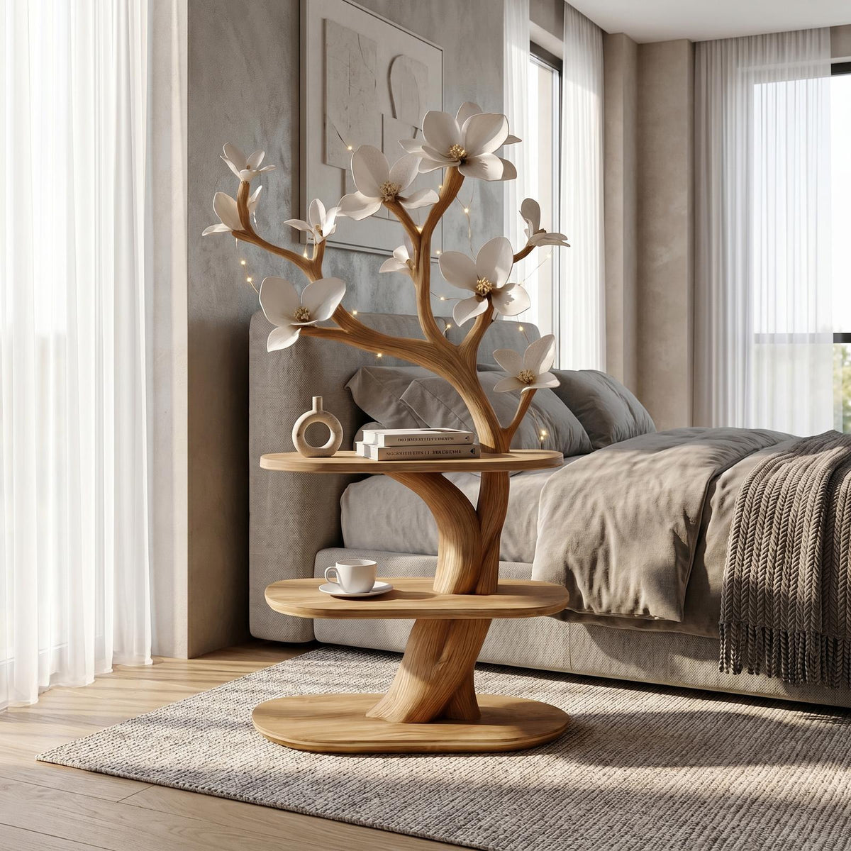 Spry Interior Mid Century Modern Tree Nightstand, Handcrafted Solid Wood Accent Table, Rustic Side Table for Bedroom Decor, SINLSABT217