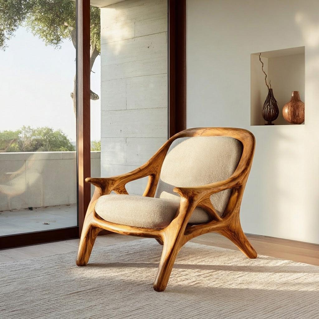 Spry Interior Handcrafted Wooden Accent Chair, Mid-Century Modern Solid Wood Armchair for Living Room Lounge Reading, Model RTTHHNCHR111