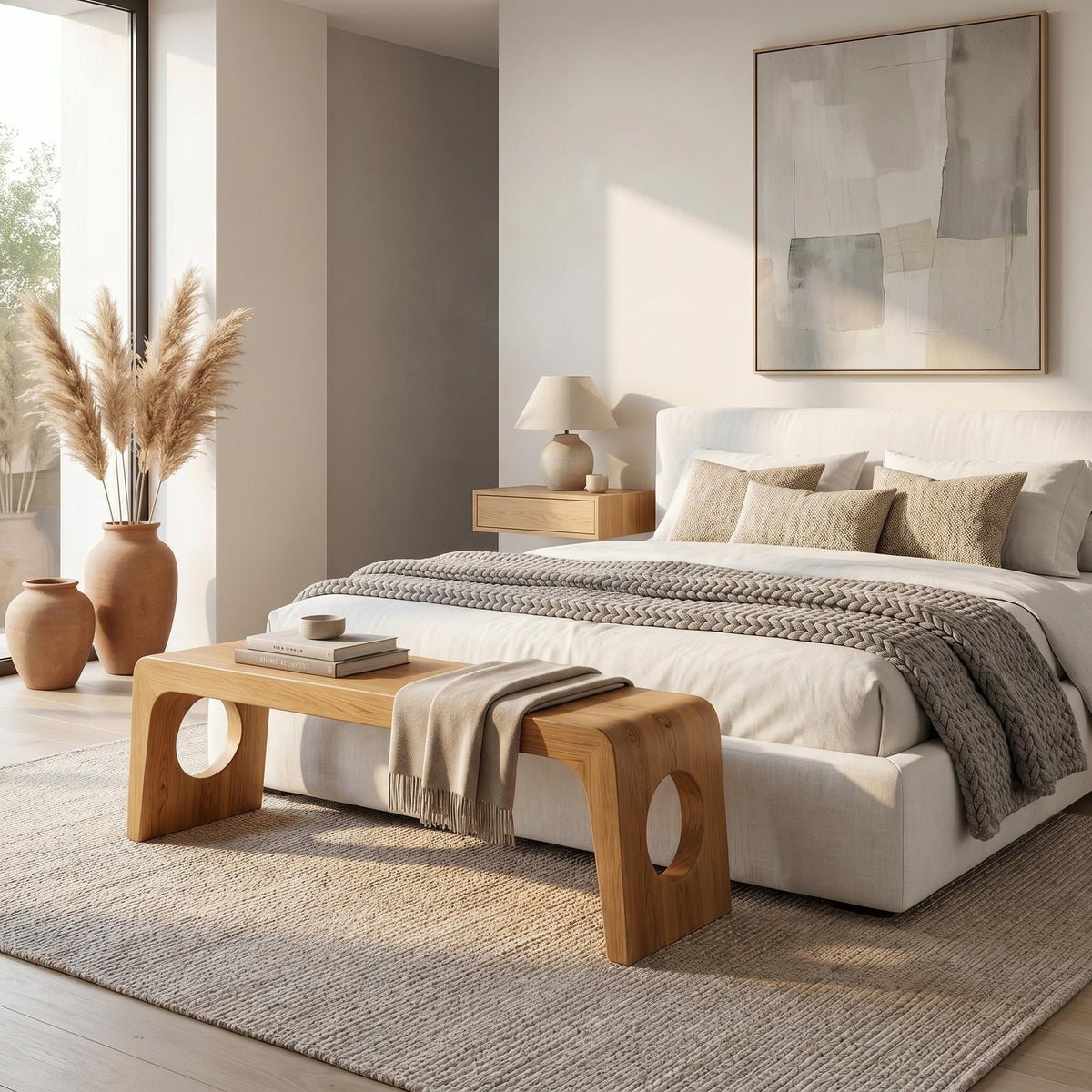 Spry Interior Rustic Minimalist Sculptural Bench, Solid Wood Entryway & Living Room Seating Bench, SINLSARS080