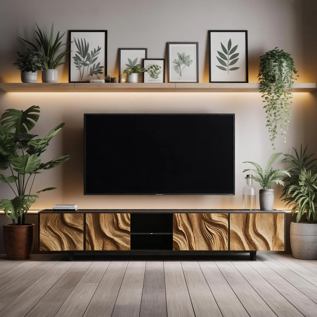 Farmhouse TV Console Table, Rustic Reclaimed Wood Media Center Cabinet with Shelving for Cozy Living Room Decor