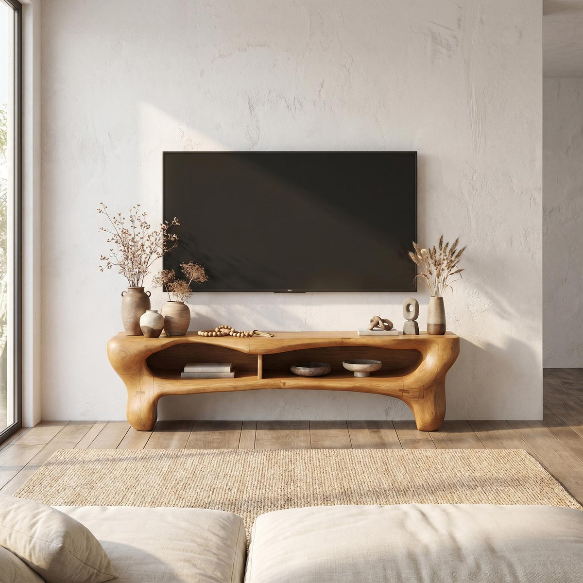 Rustic Wooden TV Cabinet, Solid Wood Media Console Storage Credenza, Farmhouse Television Stand for Living Room