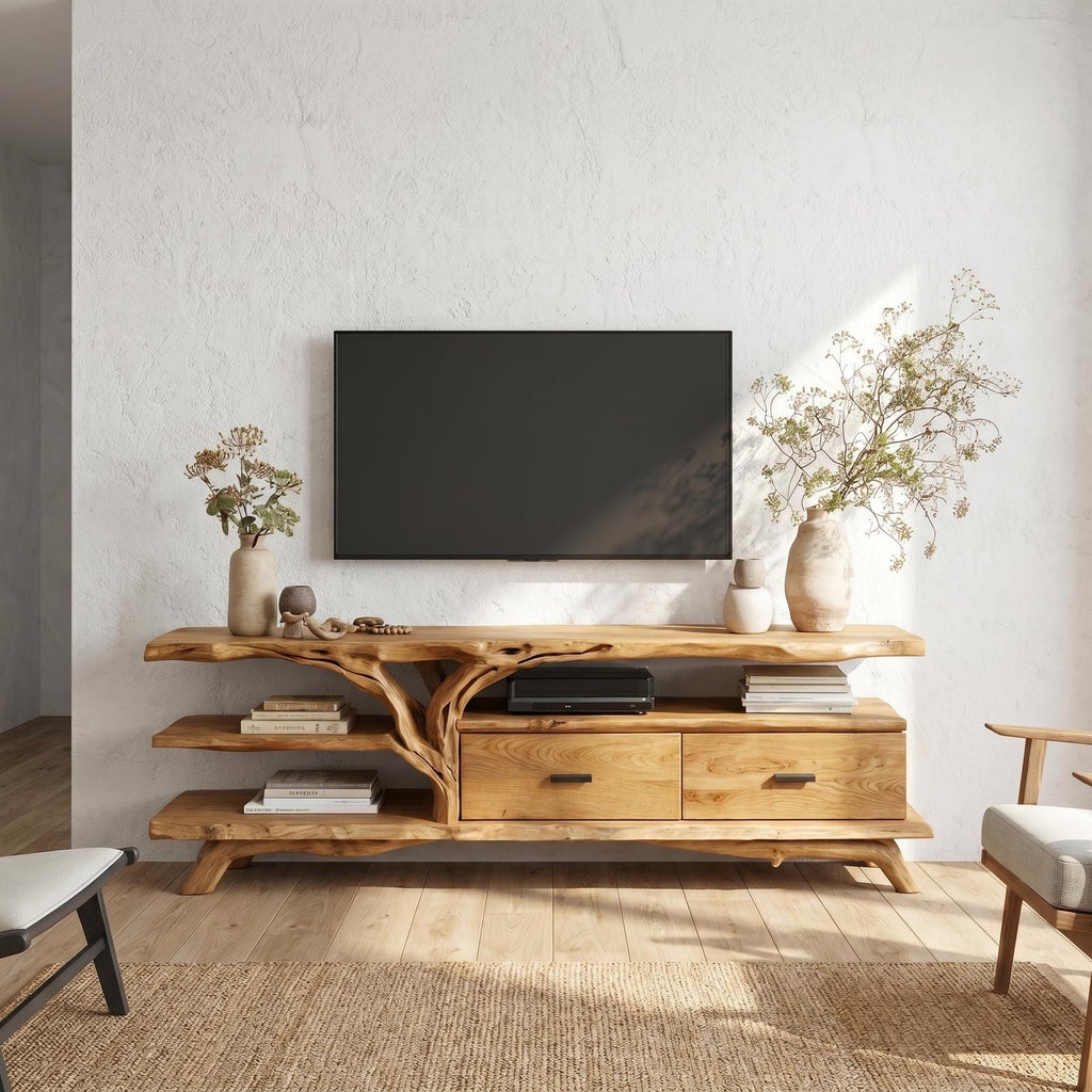Rustic Wood TV Storage Console Cabinet, Media Entertainment Center for Living Room & Family Space