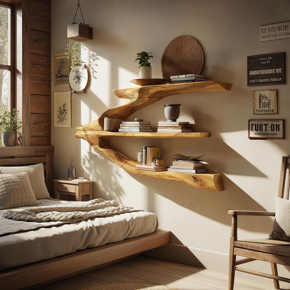 Minimalist Wooden Floating Shelf, Wall Mounted Entryway Display Shelf & Hallway Organizer