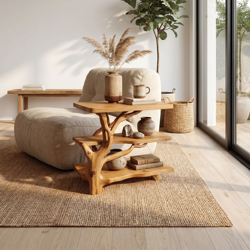 Spry Interior Rustic Tree Slab Bedside Table, Handcrafted Live Edge Wood Nightstand for Bedroom, Natural Accent End Side Table, SINLSABT073
