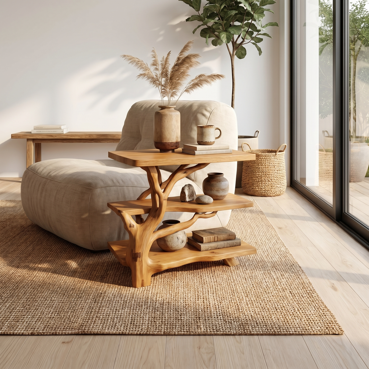 Spry Interior Rustic Tree Slab Bedside Table, Handcrafted Live Edge Wood Nightstand for Bedroom, Natural Accent End Side Table, SINLSABT073