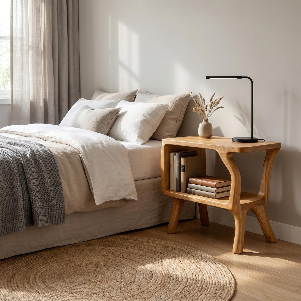 Free Standing Rustic Wood Side Table, Natural Edge Accent End Table for Living Room Sofa, Handcrafted Solid Wood