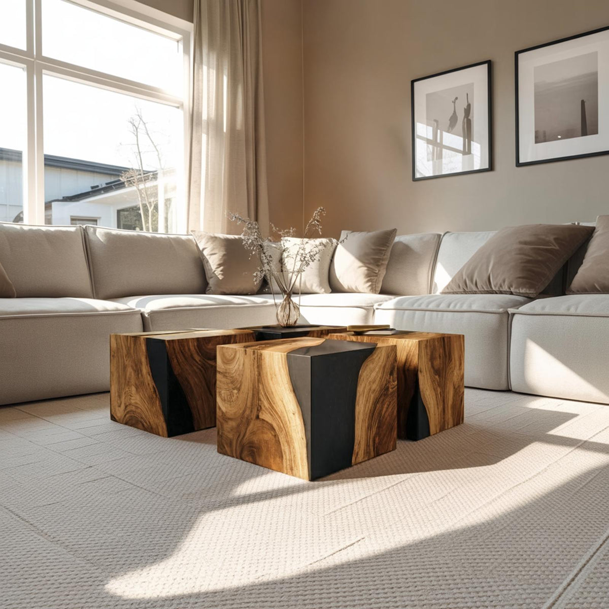 Spry Interior Handcrafted Low Wooden Coffee Table, Solid Wood Modern Center Table for Contemporary Living Room and Office Decor, SILDTTNCF050