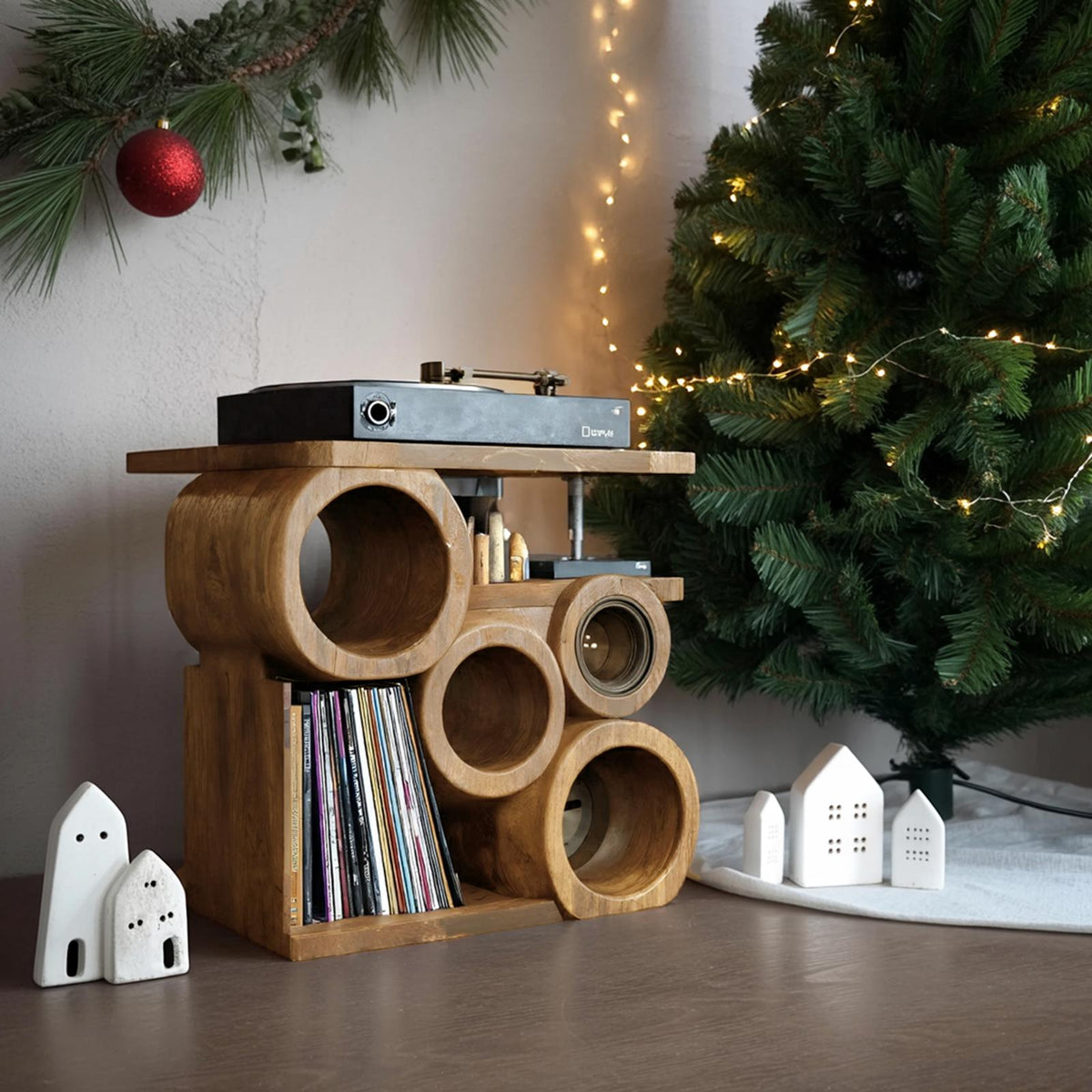Farmhouse Solid Wood Record Stand, Handcrafted Vinyl Storage Organizer Rack, Music Lover Christmas Gift for Cozy Living Room