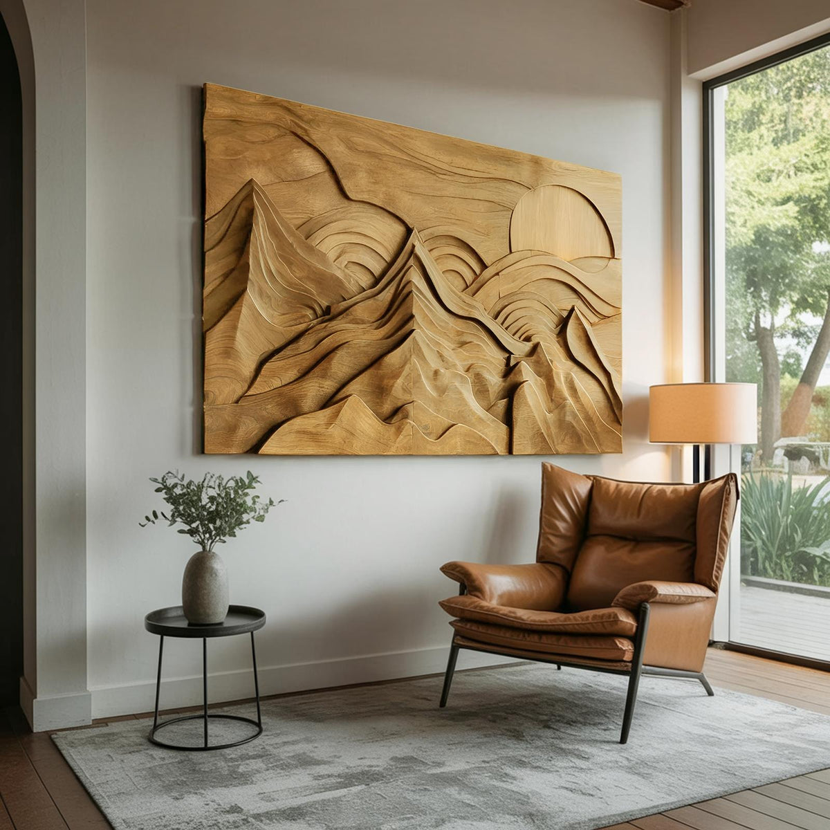 Coastal Wood Wall Sculpture, 3D Ocean Wave Hand-Carved Wooden Wall Art Panel for Living Room & Beach House