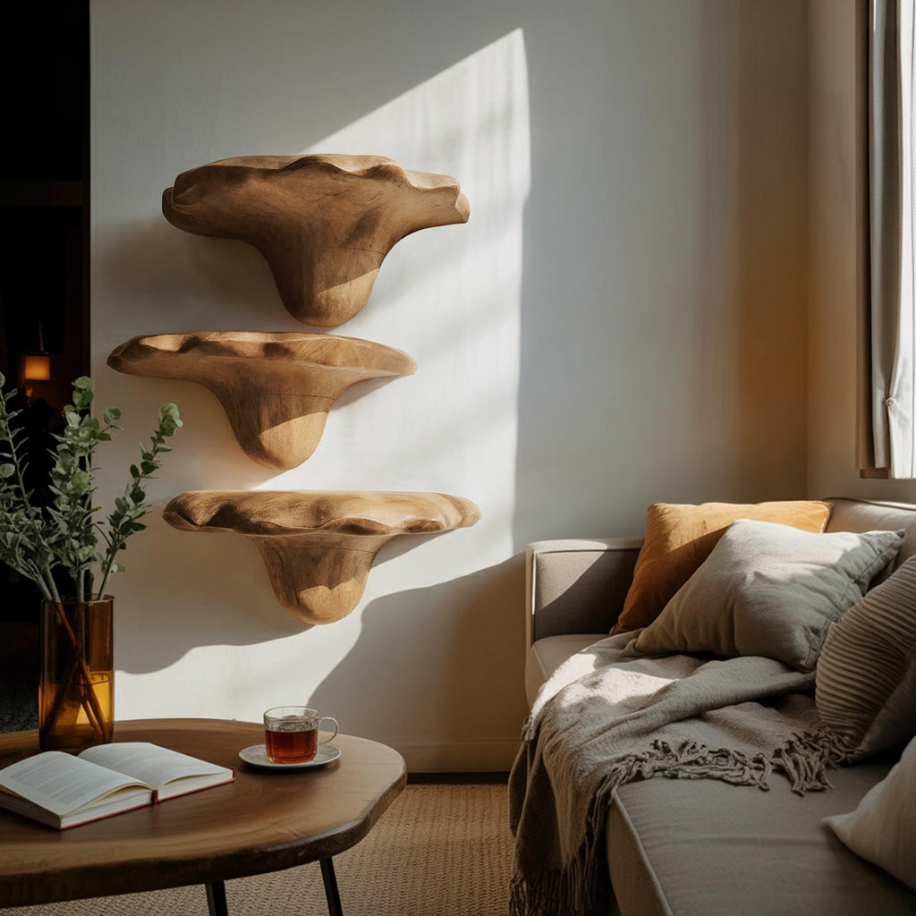 Mid Century Wooden Mushroom Shelf For Living Room And Bedroom Decor