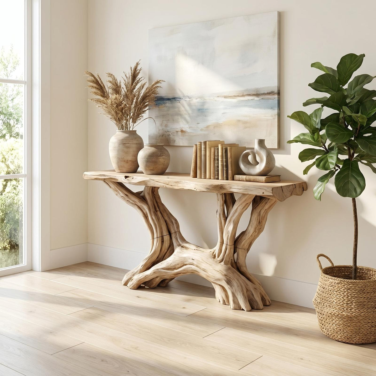 Coastal Rustic Organic Console Table Living Room And Entryway SINLSACS423
