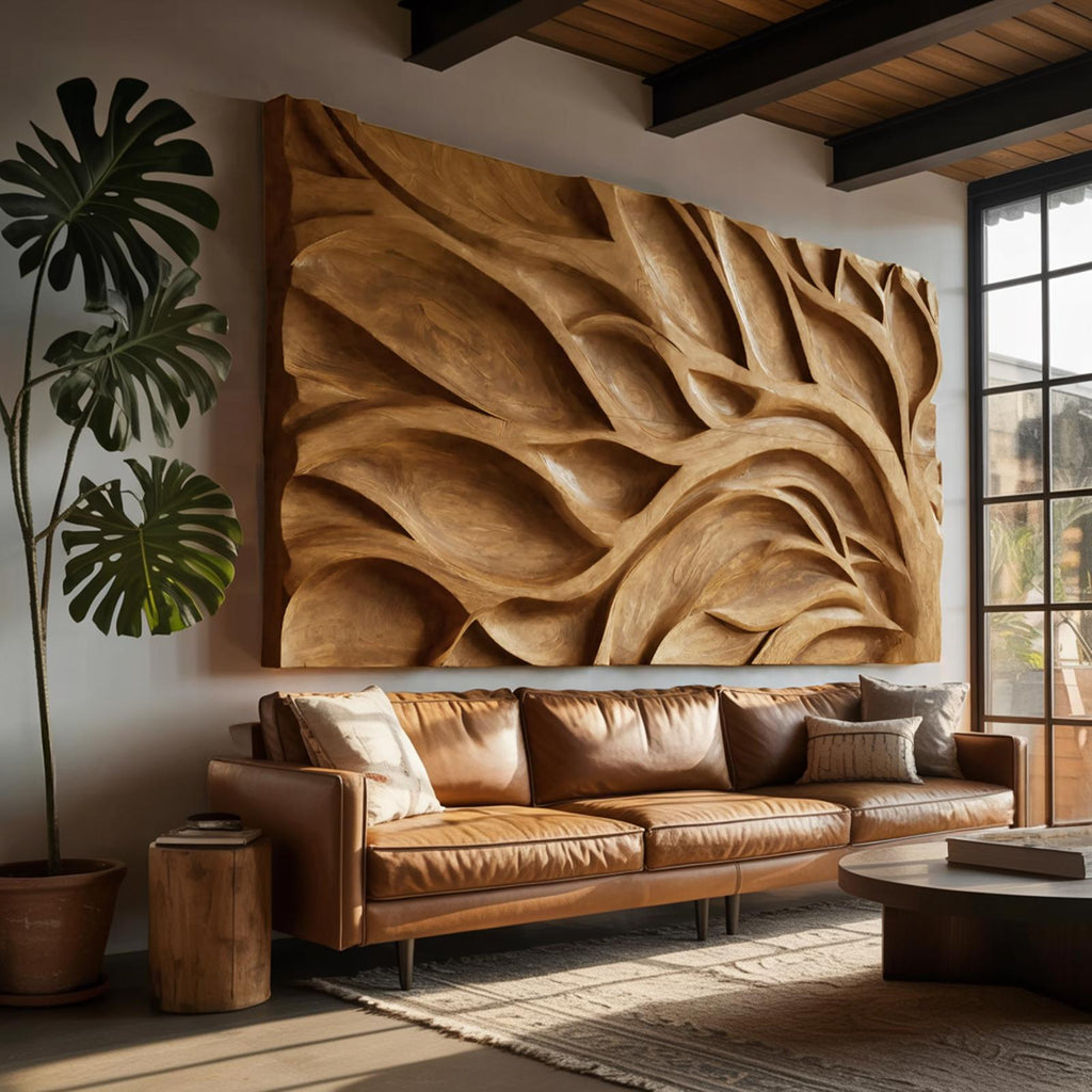 Tree Branch Wall Art Decor, Handcrafted Contemporary Wooden Organic Sculpture Panel for Modern Living Room Office