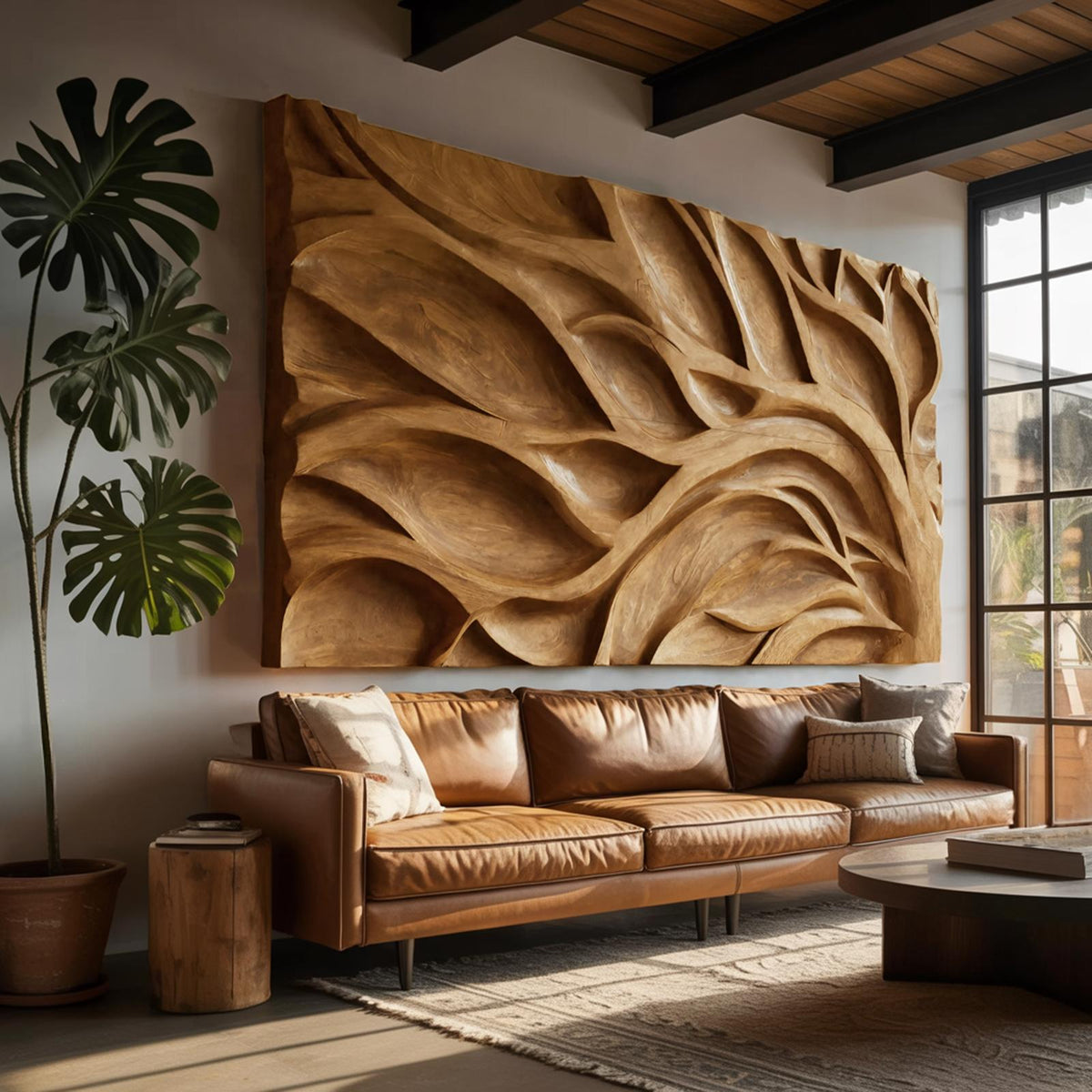 Tree Branch Wall Art Decor, Handcrafted Contemporary Wooden Organic Sculpture Panel for Modern Living Room Office