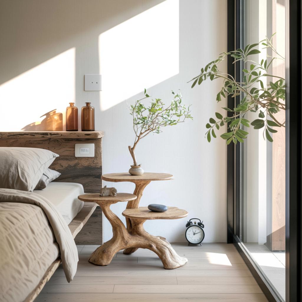 Handcrafted Solid Wood End Table, Rustic Modern Cube Side Table & Nightstand for Living Room Entryway Corner