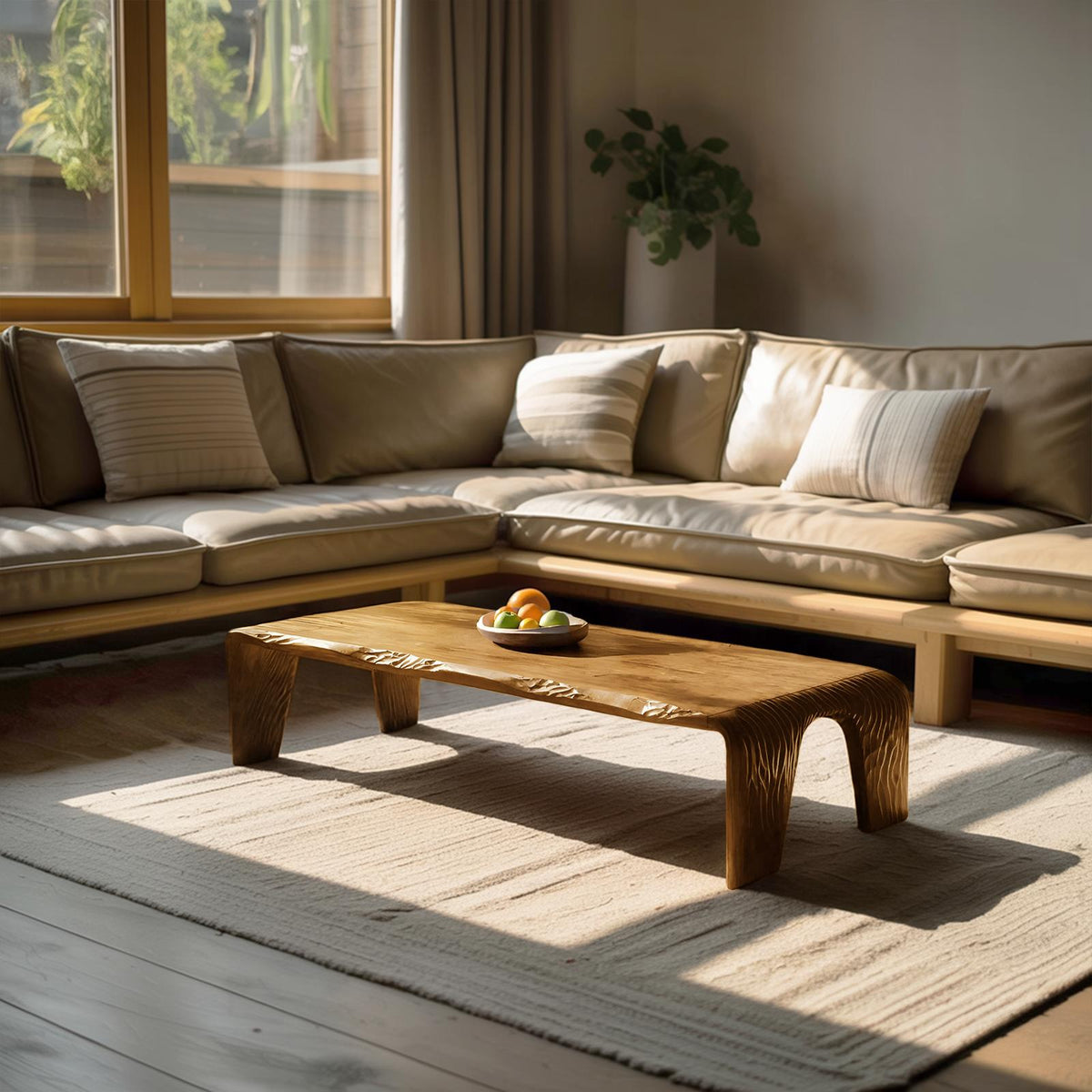Farmhouse Handcrafted Live Edge Coffee Table, Rustic Solid Wood Slab Accent Table for Living Room Decor