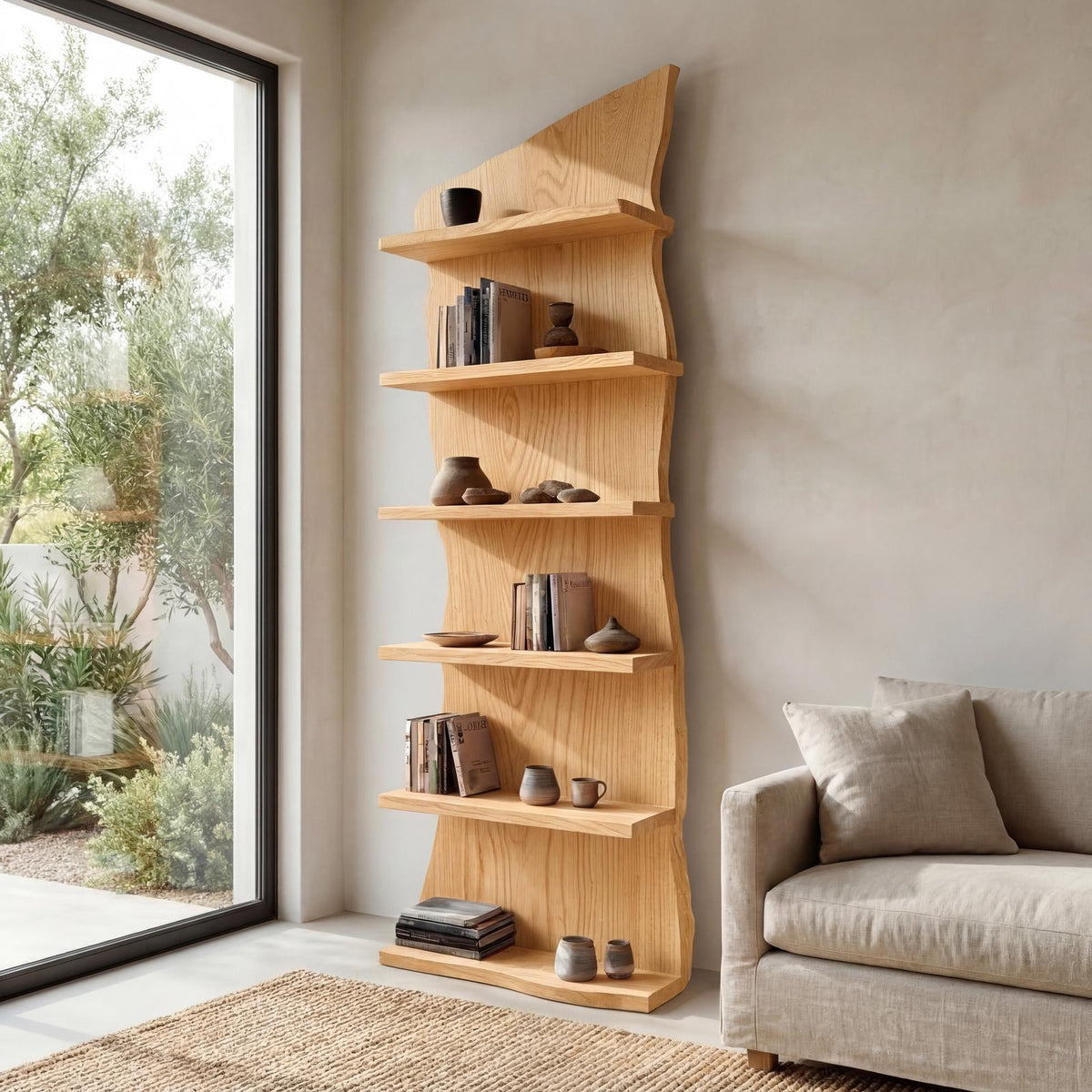 Modern Wooden Standing Shelf, Contemporary Tiered Bookcase, Sleek Storage Organizer Display Rack for Home Decor
