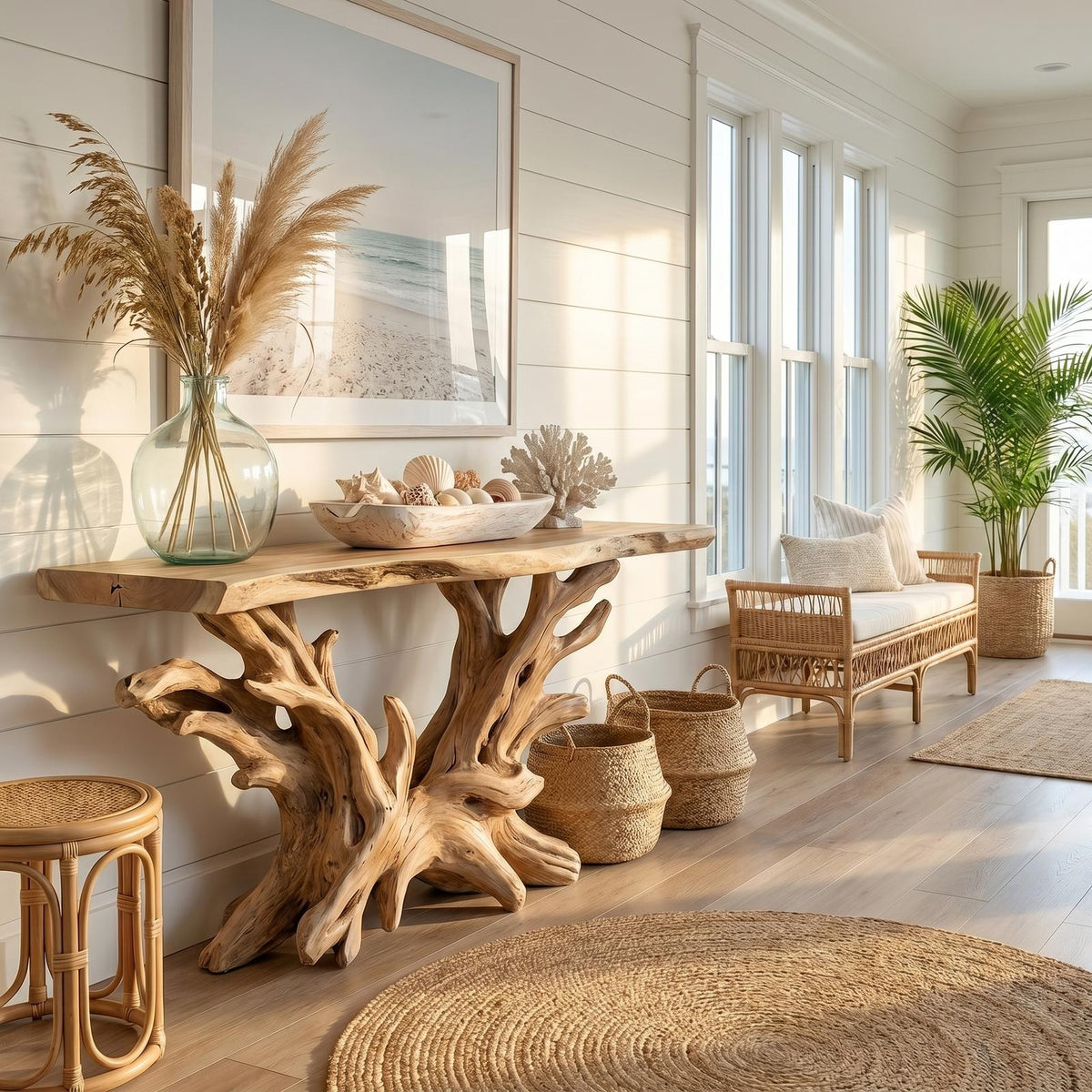 Coastal Rustic Organic Console Table Living Room And Bedroom SINLSACS428