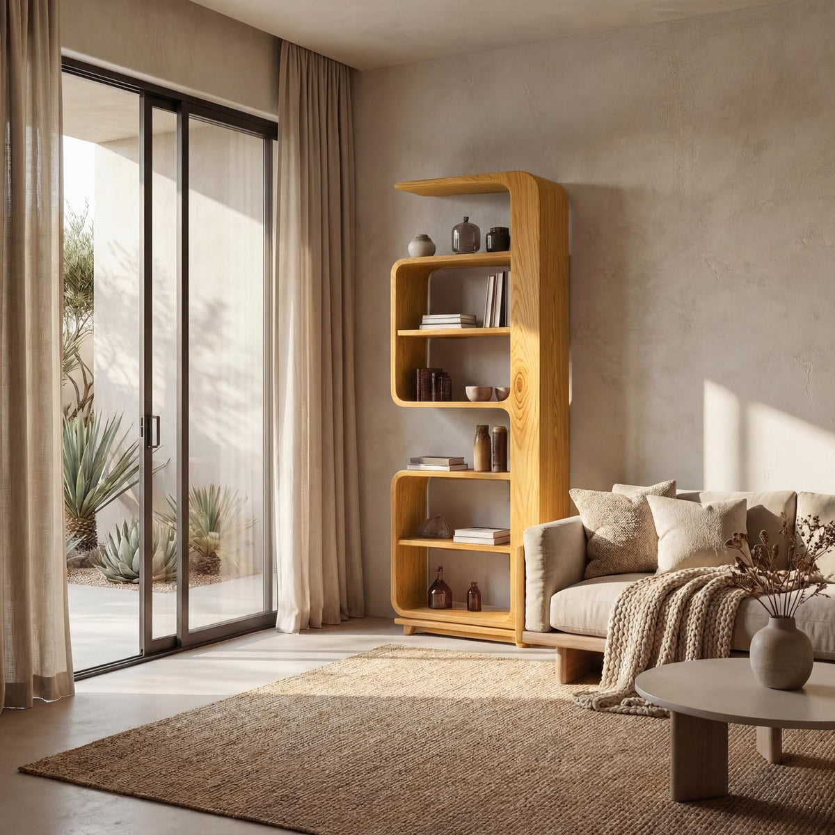 Minimalist Wooden Standing Shelf, Tiered Bookcase Storage Organizer, Sleek Modern Living Room Display Rack
