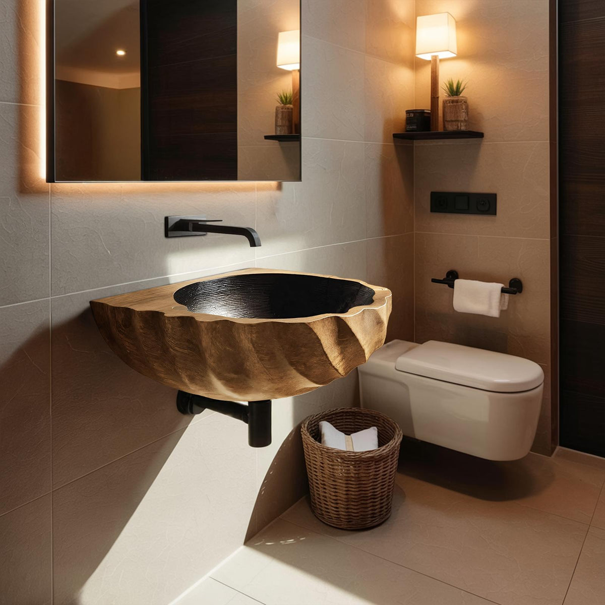 Modern Live Edge Wooden Vessel Sink, Minimalist Solid Wood Wash Basin for Bathroom Vanity Decor