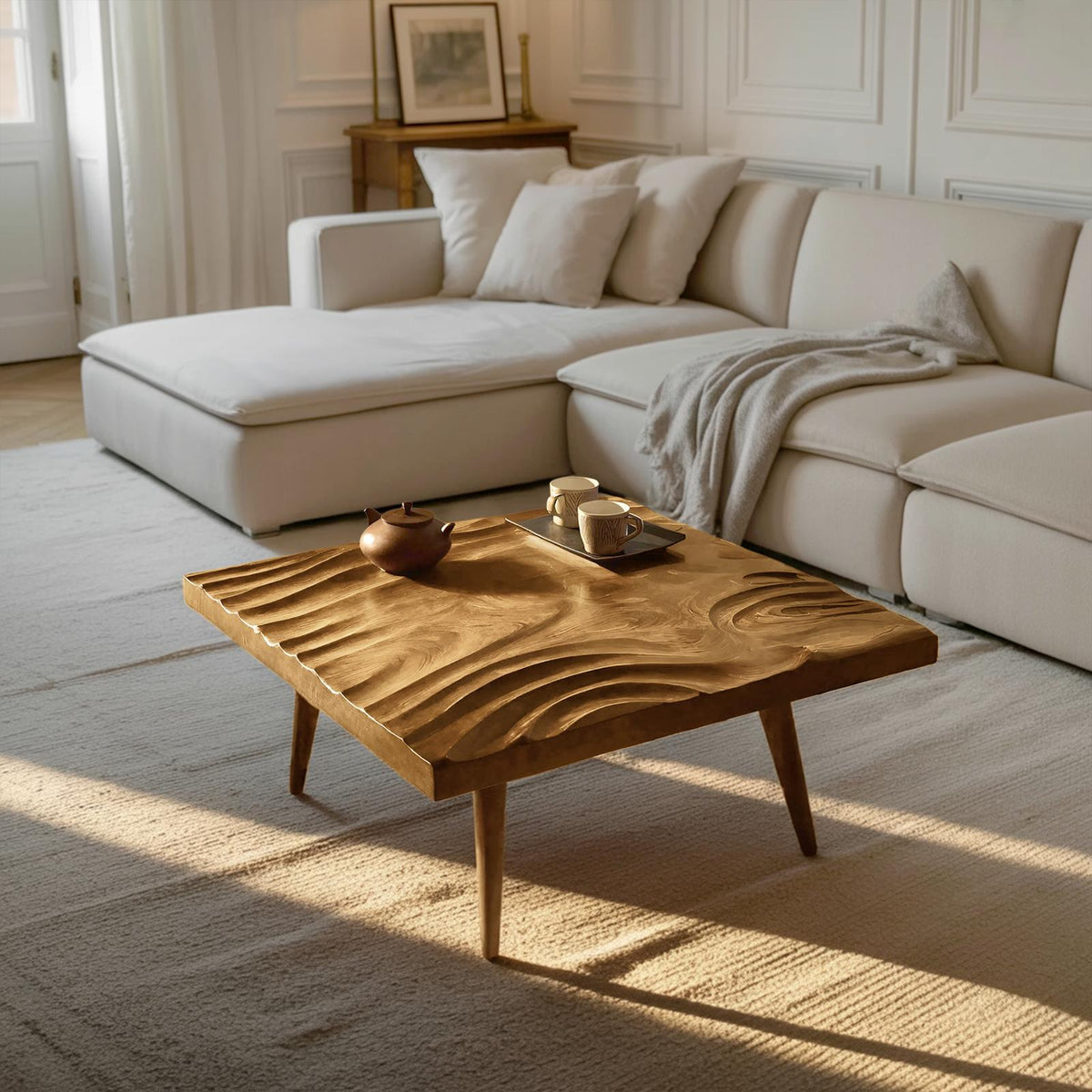 Spry Interior Handcrafted Irregular Solid Wood Coffee Table, Rustic Natural Wood Living Room Center Accent Table, SILDTTRCF071