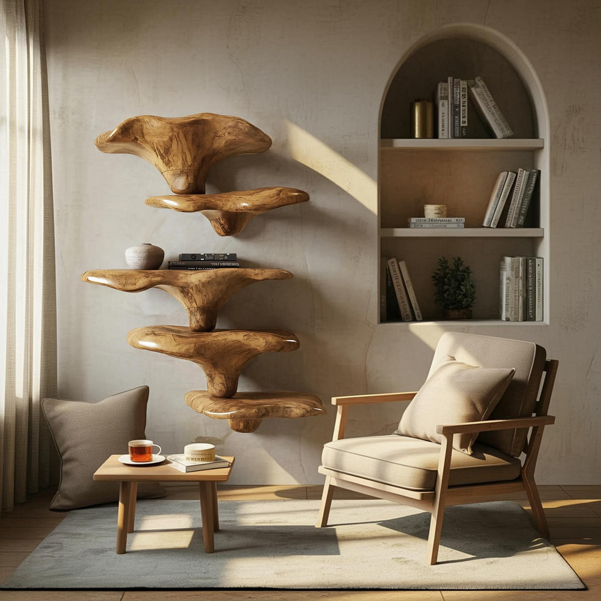 Mid Century Wooden Mushroom Shelf For Living Room Furniture Decor