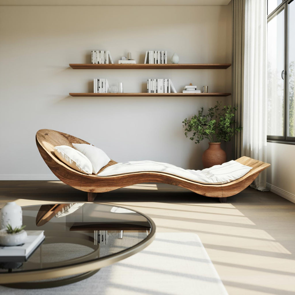 Mid Century Modern Wooden Daybed Frame, Handcrafted Solid Wood Lounge Sofa Bed Bench for Living Room & Bedroom Furniture Decor