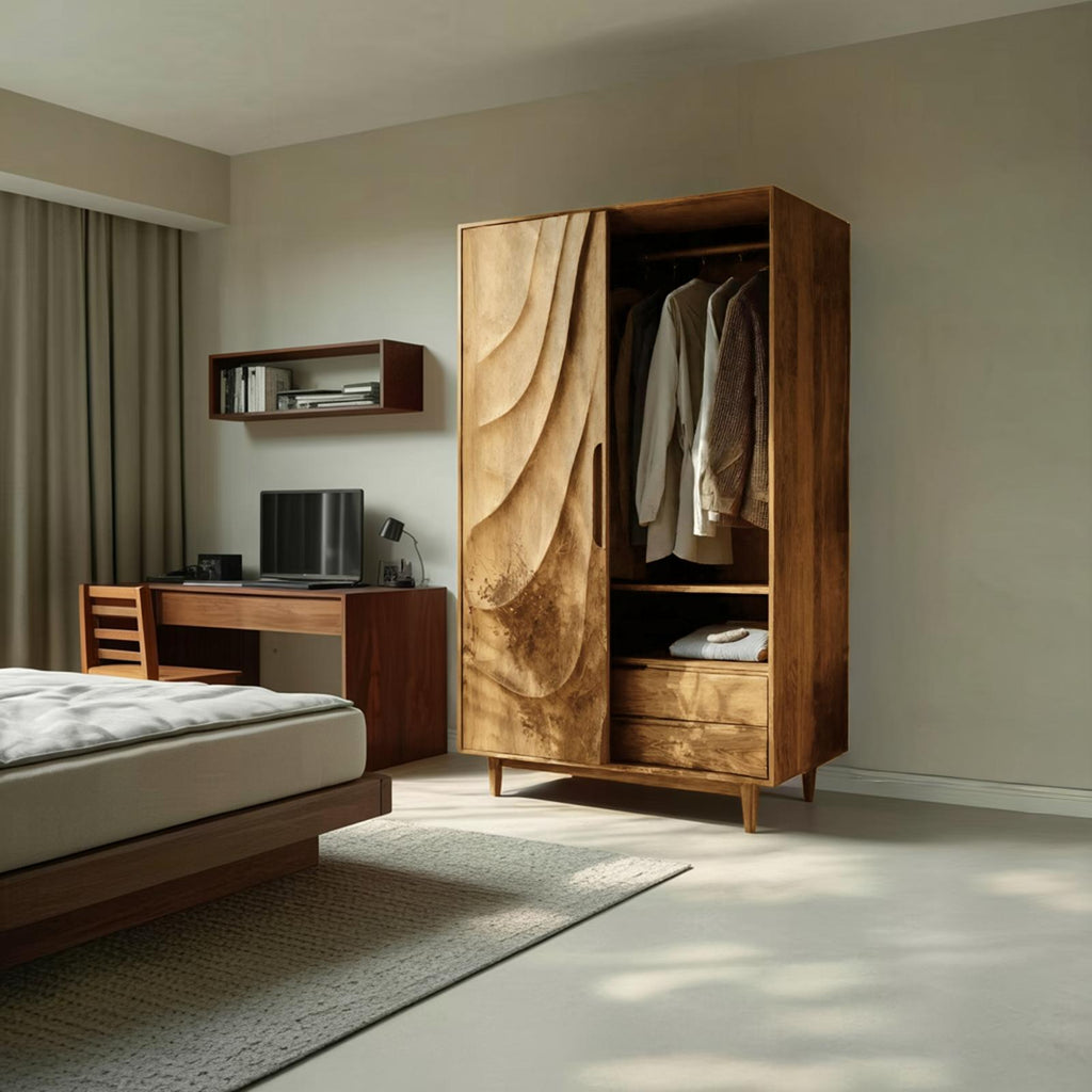 Modern Sculptural Wardrobe With Wave Doors For Bedroom