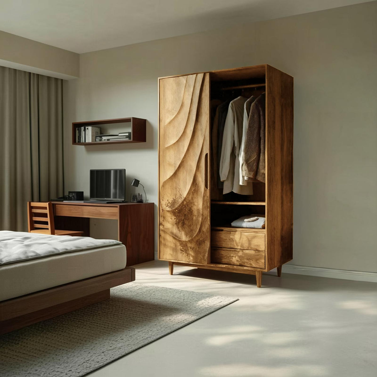 Modern Sculptural Wardrobe With Wave Doors For Bedroom