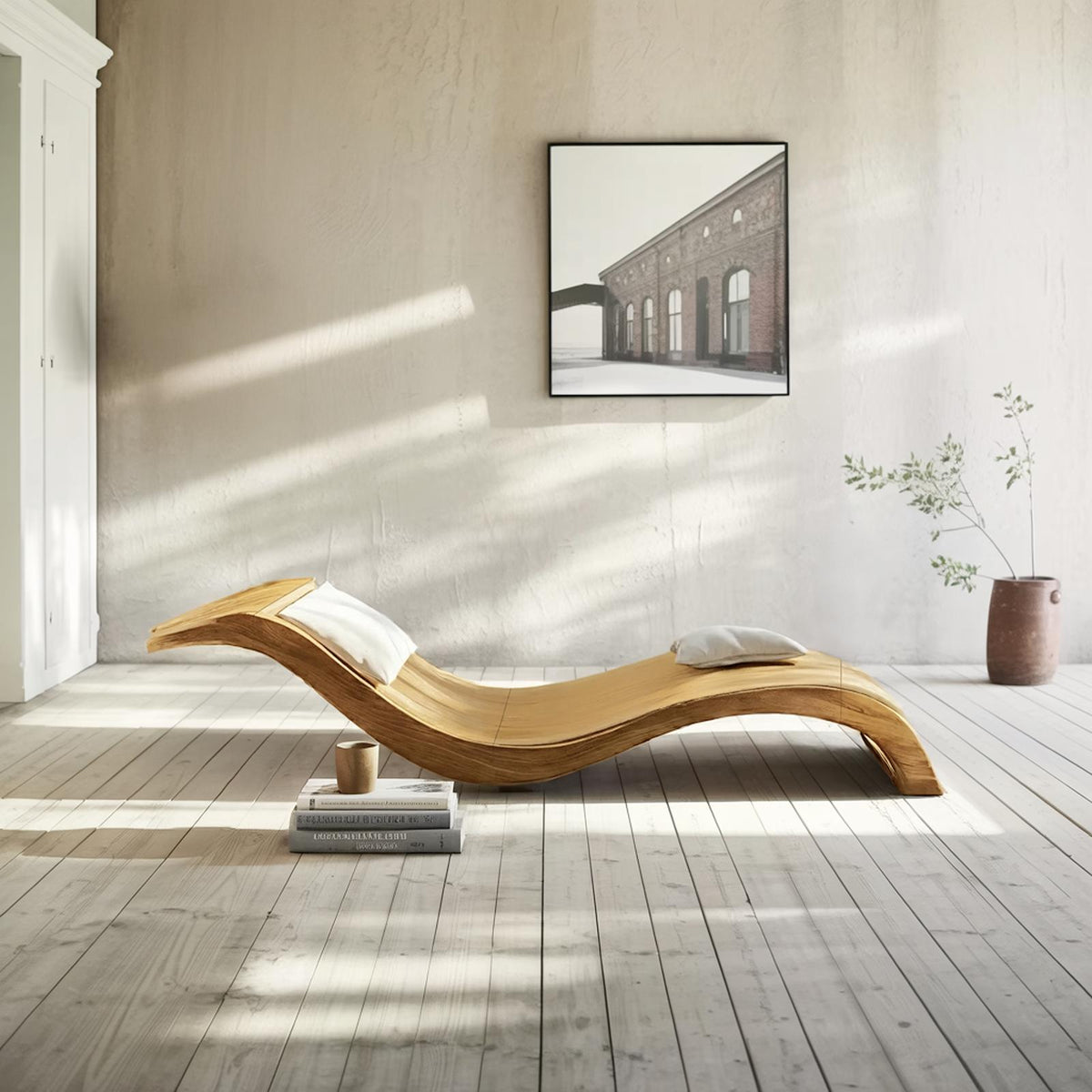 Mid Century Handcrafted Wooden Daybed Frame, Rustic Solid Wood Lounge Sofa Couch for Living Room Guest Bedroom