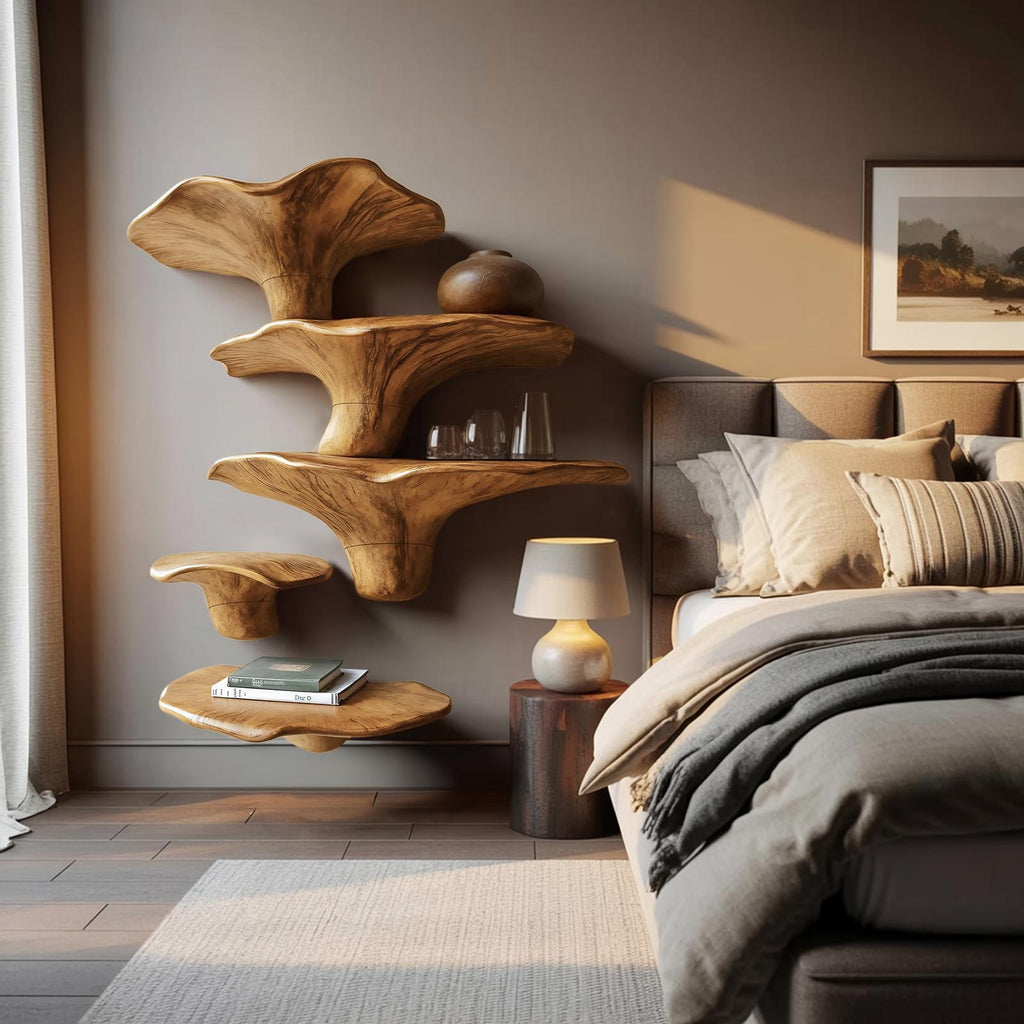 Modern Solid Wood Mushroom Shelf For Entryway Design And Display