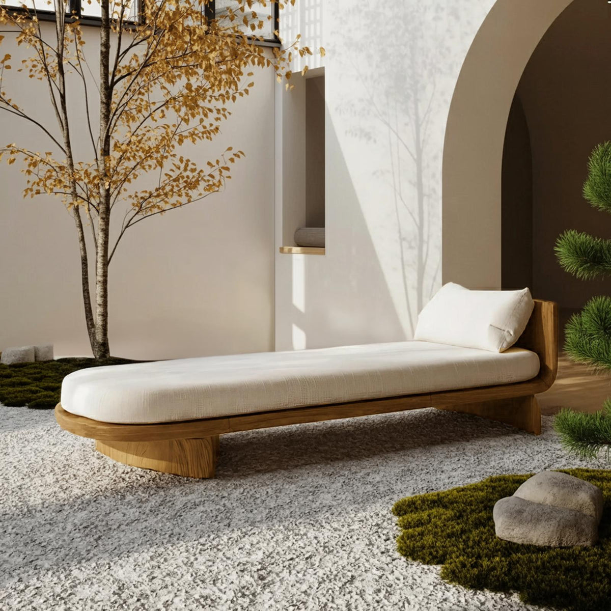 Handcrafted Mid Century Modern Wooden Daybed, Outdoor Patio Lounge Sofa Bed, Premium Hardwood Daybed Frame for Backyard Garden