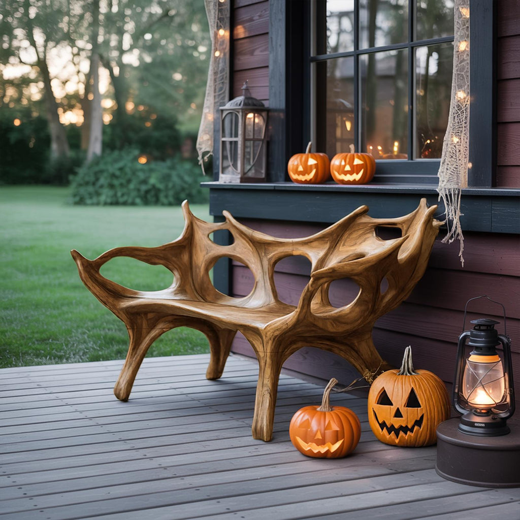 Spry Interior Mid Century Halloween Patio Chair, Unique Handcrafted Solid Wood Outdoor Armchair for Spooky Festive Home Decor, SILDTTNHOB004