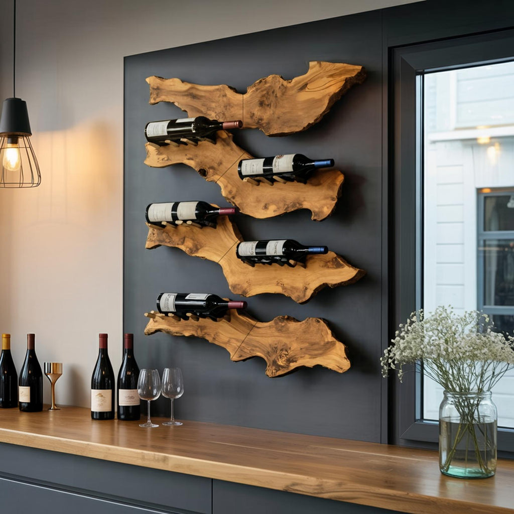 Farmhouse Wooden Wine Holder, Rustic Solid Wood Bottle Storage Display Rack for Entryway Decor