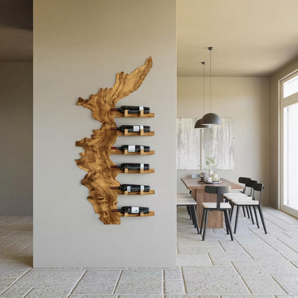Farmhouse Solid Wood Wine Rack, Rustic Handcrafted Wooden Wine Bottle Holder Stand for Entryway