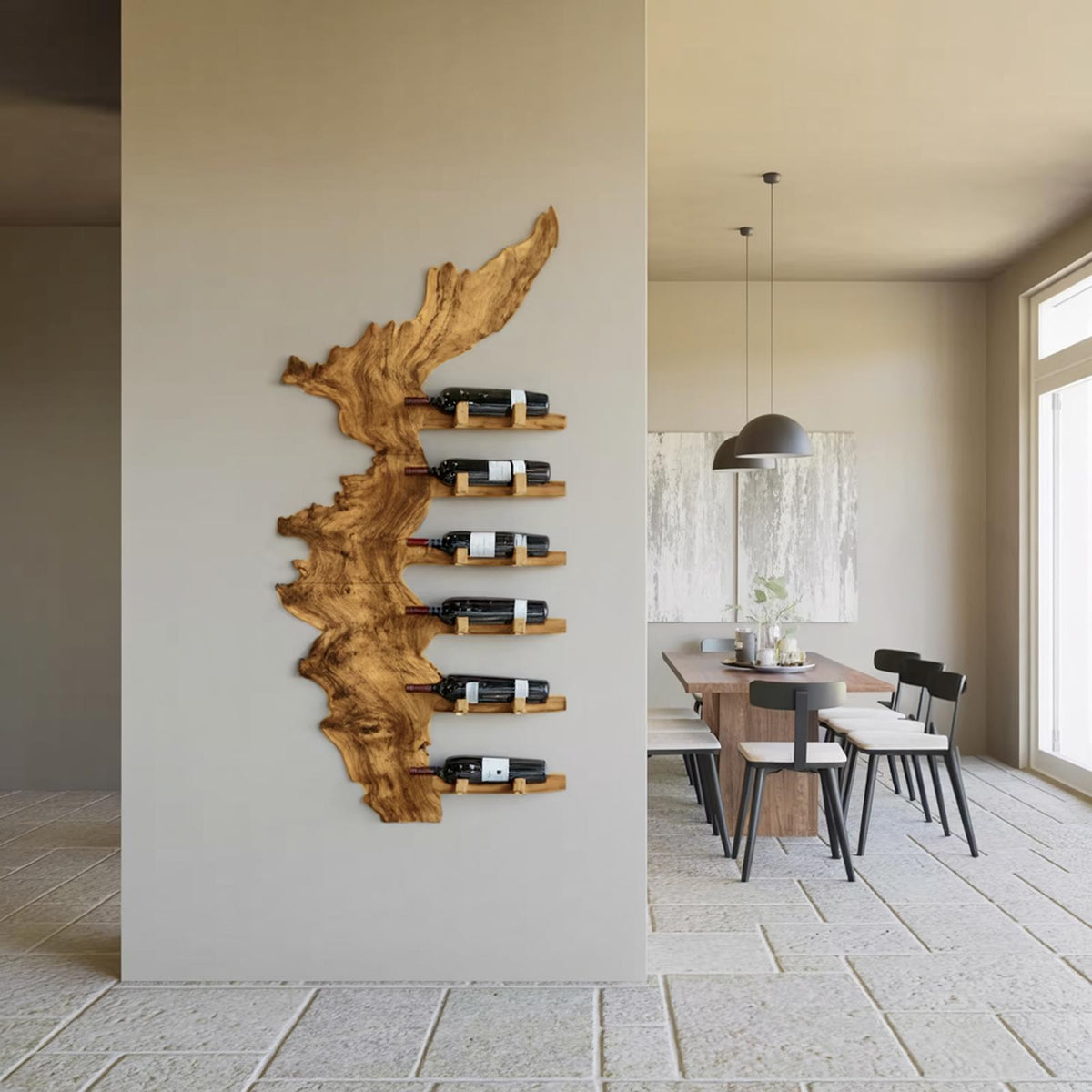 Farmhouse Solid Wood Wine Rack, Rustic Handcrafted Wooden Wine Bottle Holder Stand for Entryway